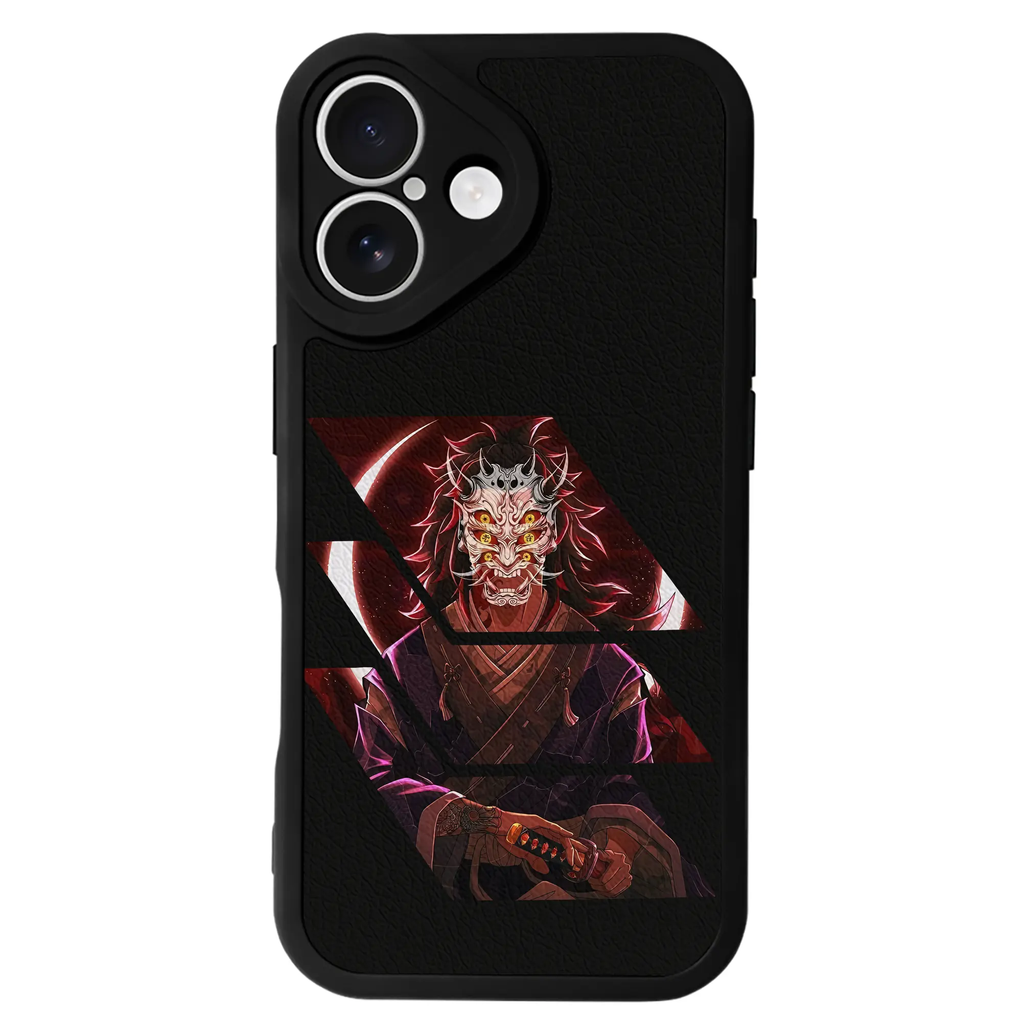 鬼滅の刃 グッズ,黒死牟 - IPhone 16シリーズ対応 ・ シリコンスマホケース ・ レザー調 ・ 高精度フィット ・ 耐衝撃 ・ ワイヤレス充電対応 ・ 精密カット